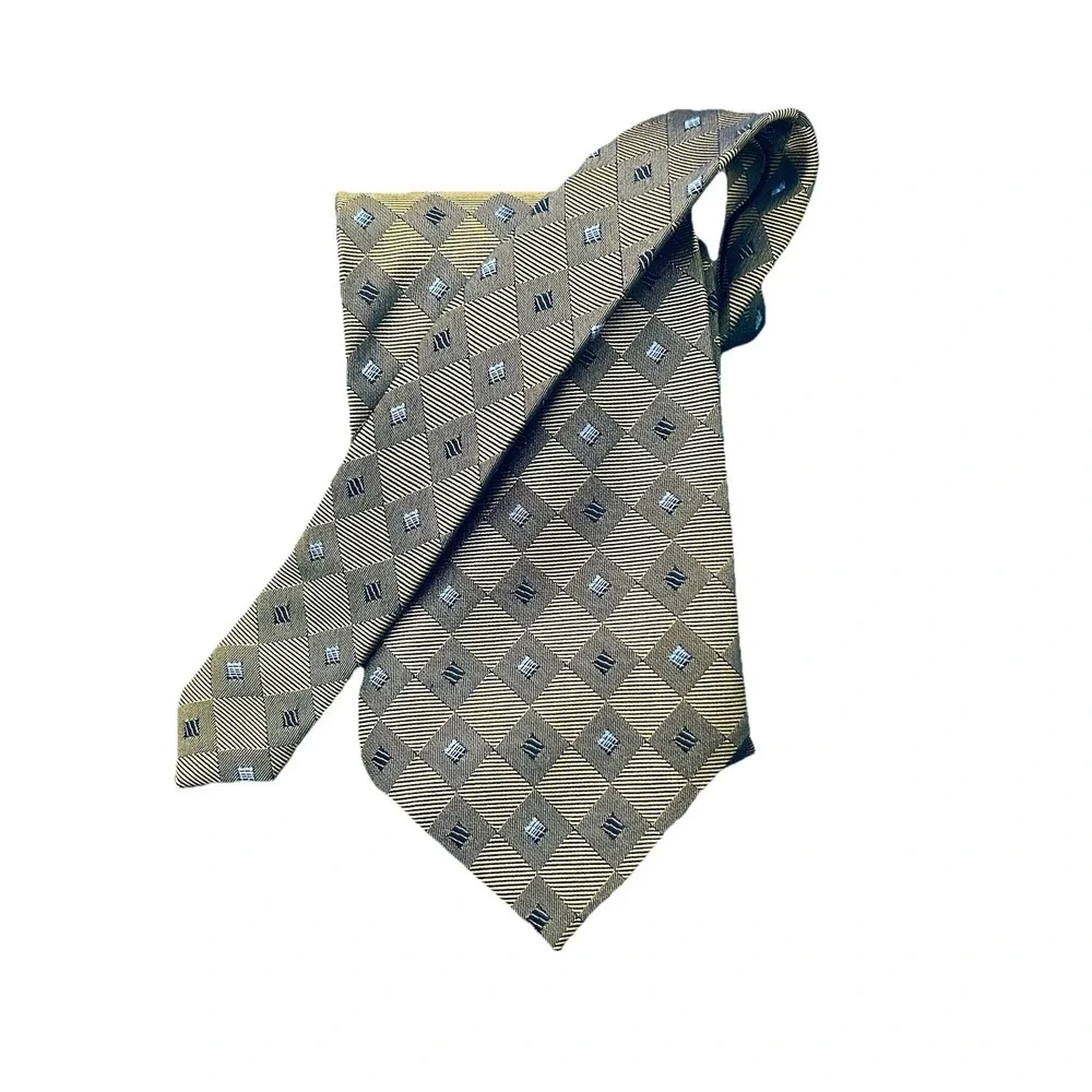 Valerio Garati Mens Silk Handmade Tie Antique Gold Geometric Extra Long 3.5 x 61